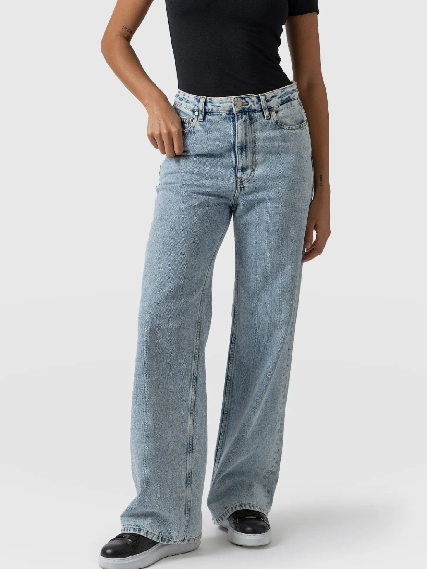 Adjustable Wide Leg Jeans - Pale Blue