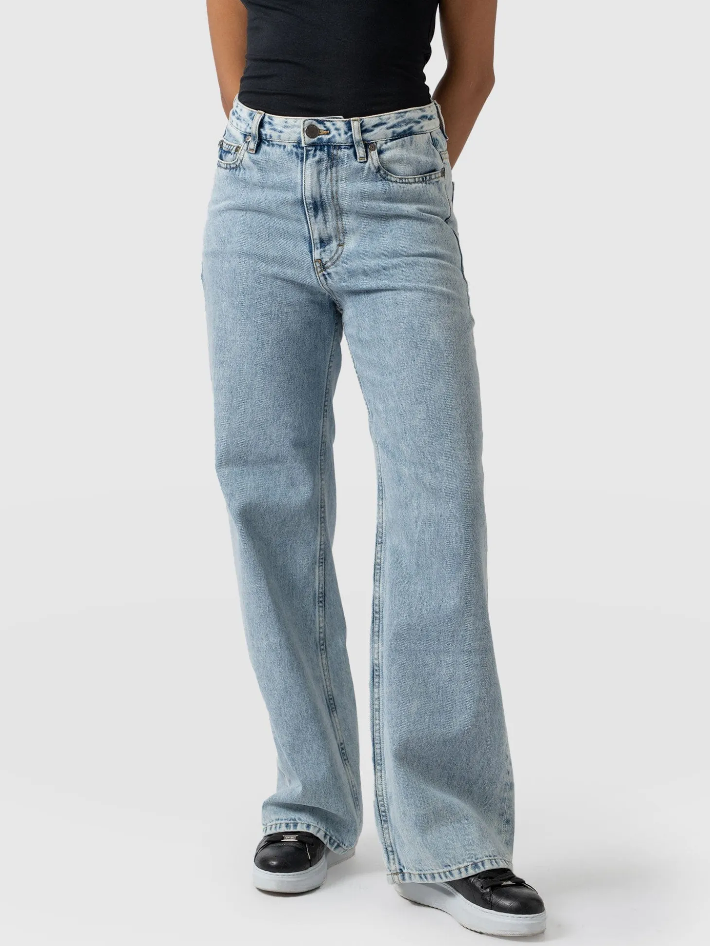 Adjustable Wide Leg Jeans - Pale Blue