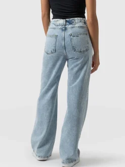 Adjustable Wide Leg Jeans - Pale Blue
