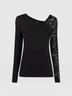Aimee Cut Out Long Sleeve Tee - Black Lace