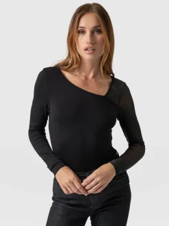 Aimee Cut Out Long Sleeve Tee - Black