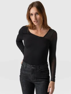 Aimee Cut Out Long Sleeve Tee - Black