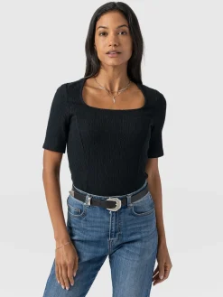 Akia Short Sleeve Tee - Black Textured