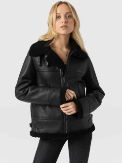 Amelia Aviator Jacket - Black