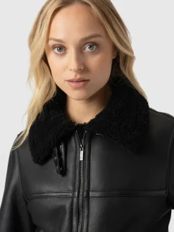 Amelia Aviator Jacket - Black