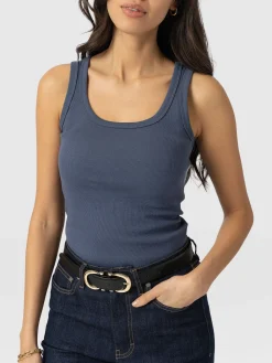 Asher Scoop Neck Vest - Dusty Blue