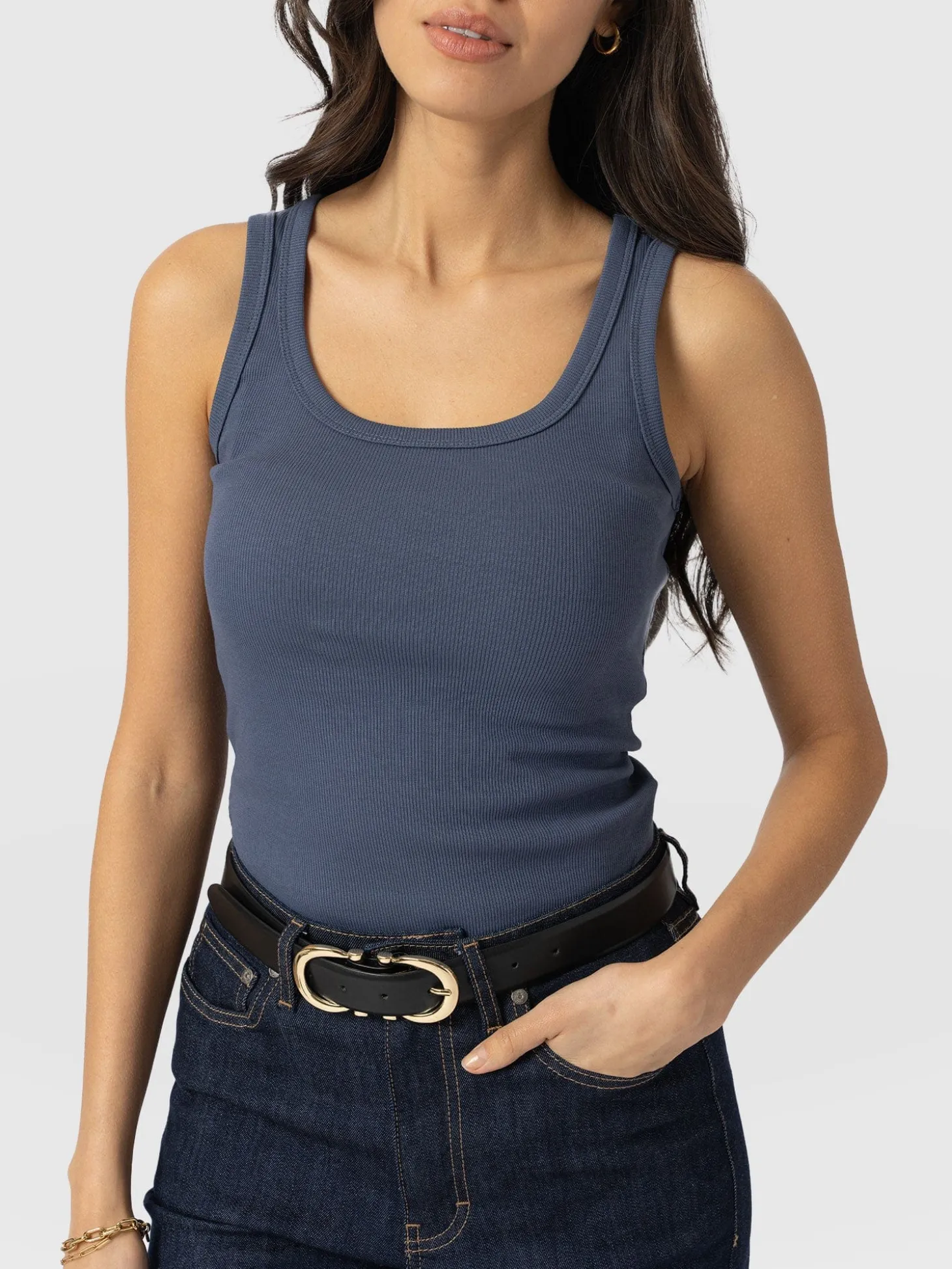 Asher Scoop Neck Vest - Dusty Blue