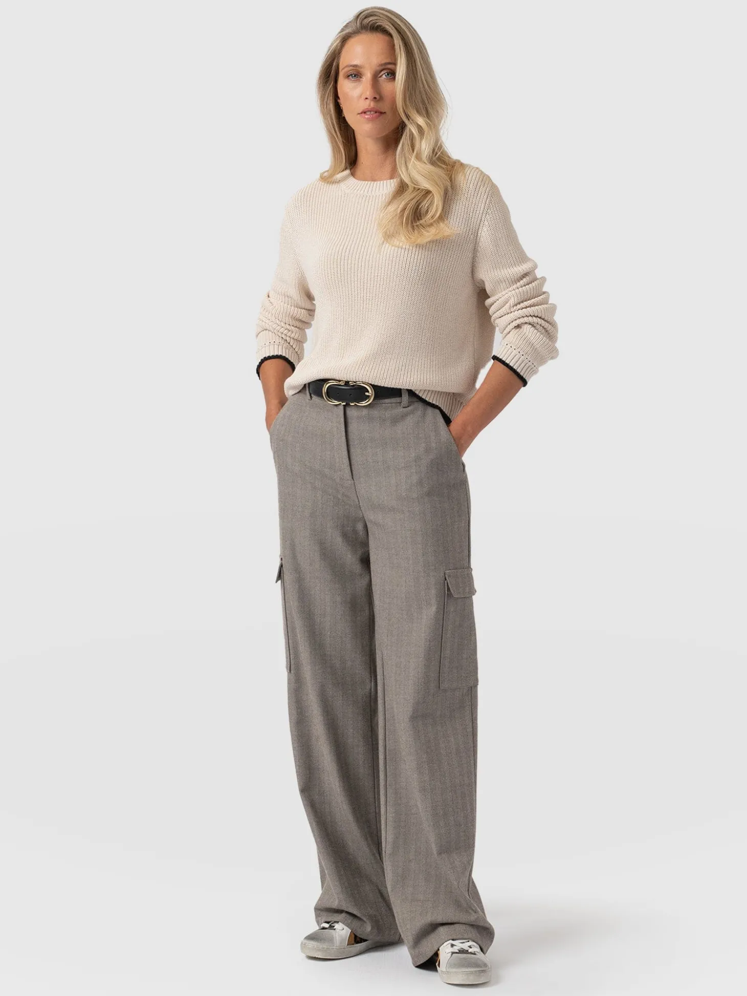Astrid Cargo Pant - Brown Herringbone