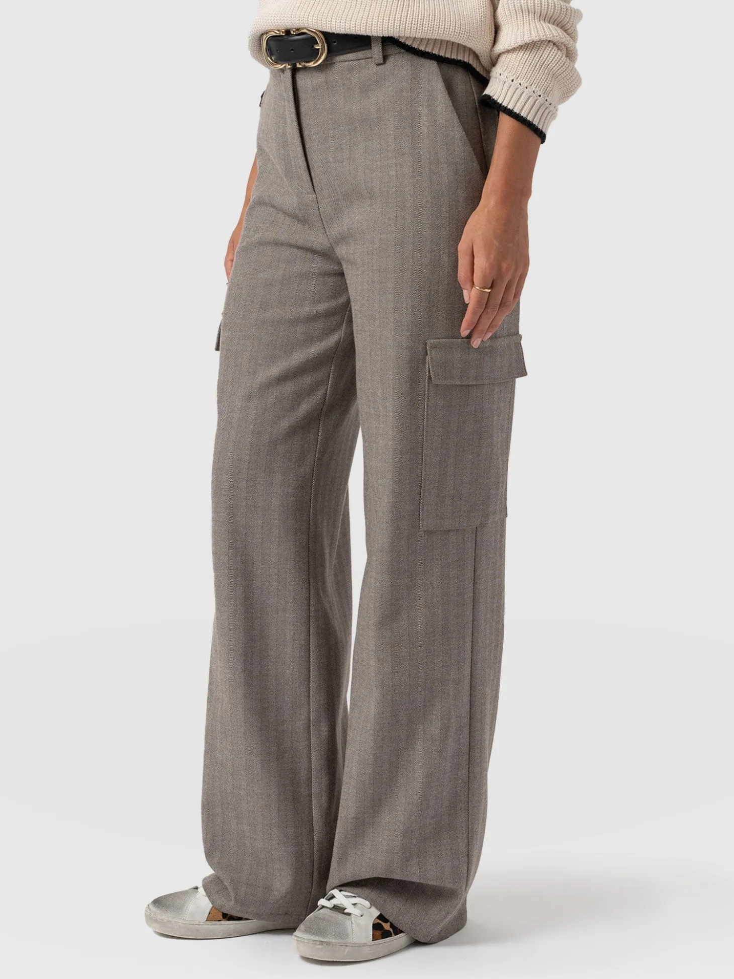 Astrid Cargo Pant - Brown Herringbone
