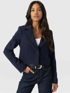Astrid Cropped Blazer - Navy
