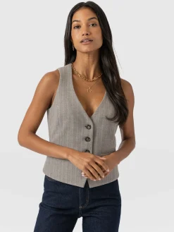 Astrid Vest - Brown Herringbone