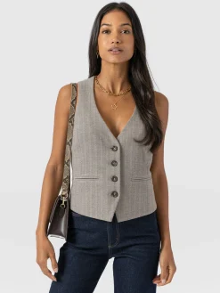 Astrid Vest - Brown Herringbone