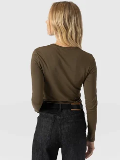 Austen Crew Neck Long Sleeve Tee - Khaki