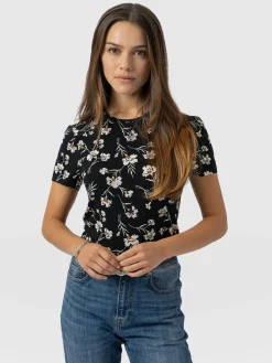Austen Crew Neck Tee Short Sleeve - Black Spring Floral