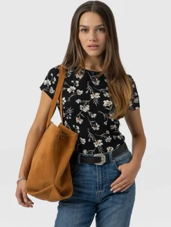 Austen Crew Neck Tee Short Sleeve - Black Spring Floral