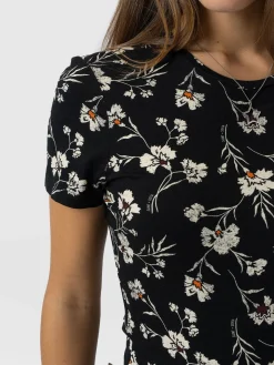 Austen Crew Neck Tee Short Sleeve - Black Spring Floral