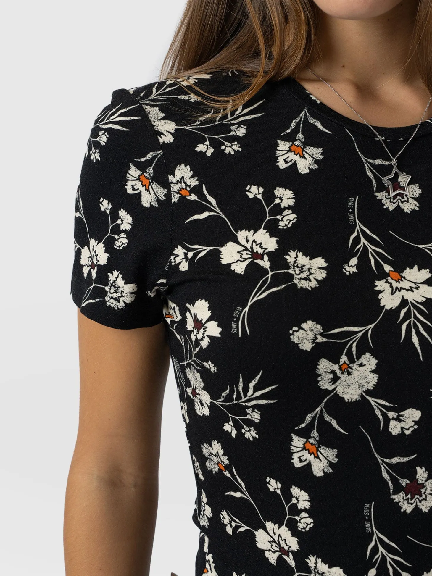 Austen Crew Neck Tee Short Sleeve - Black Spring Floral