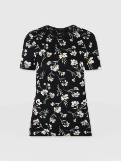 Austen Crew Neck Tee Short Sleeve - Black Spring Floral