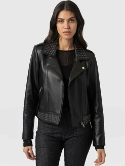 Bonham Studded Biker Jacket - Black