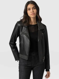 Bonham Studded Biker Jacket - Black
