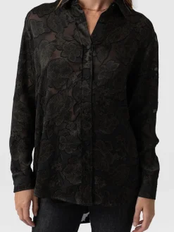 Boyfriend Shirt - Black & Gold Floral Burnout
