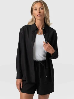 Boyfriend Shirt - Black Linen
