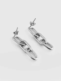 Cable Chain Drop Earrings - Silver