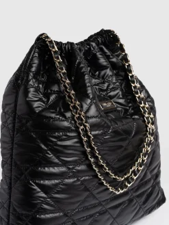 Camilla Drawstring Tote Bag - Black