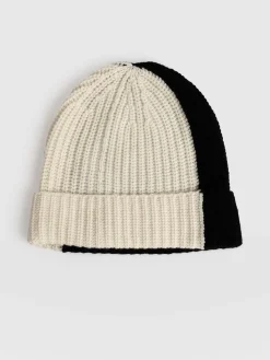 Cashmere Beanie - Cream/Black