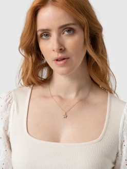 Cavendish Square Neck Tee - Cream Broderie