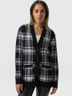 College Cardigan - Navy/ Cream Check