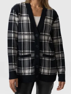 College Cardigan - Navy/ Cream Check