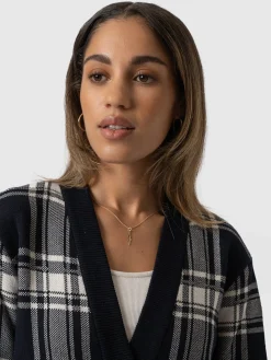 College Cardigan - Navy/ Cream Check