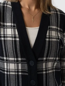 College Cardigan - Navy/ Cream Check