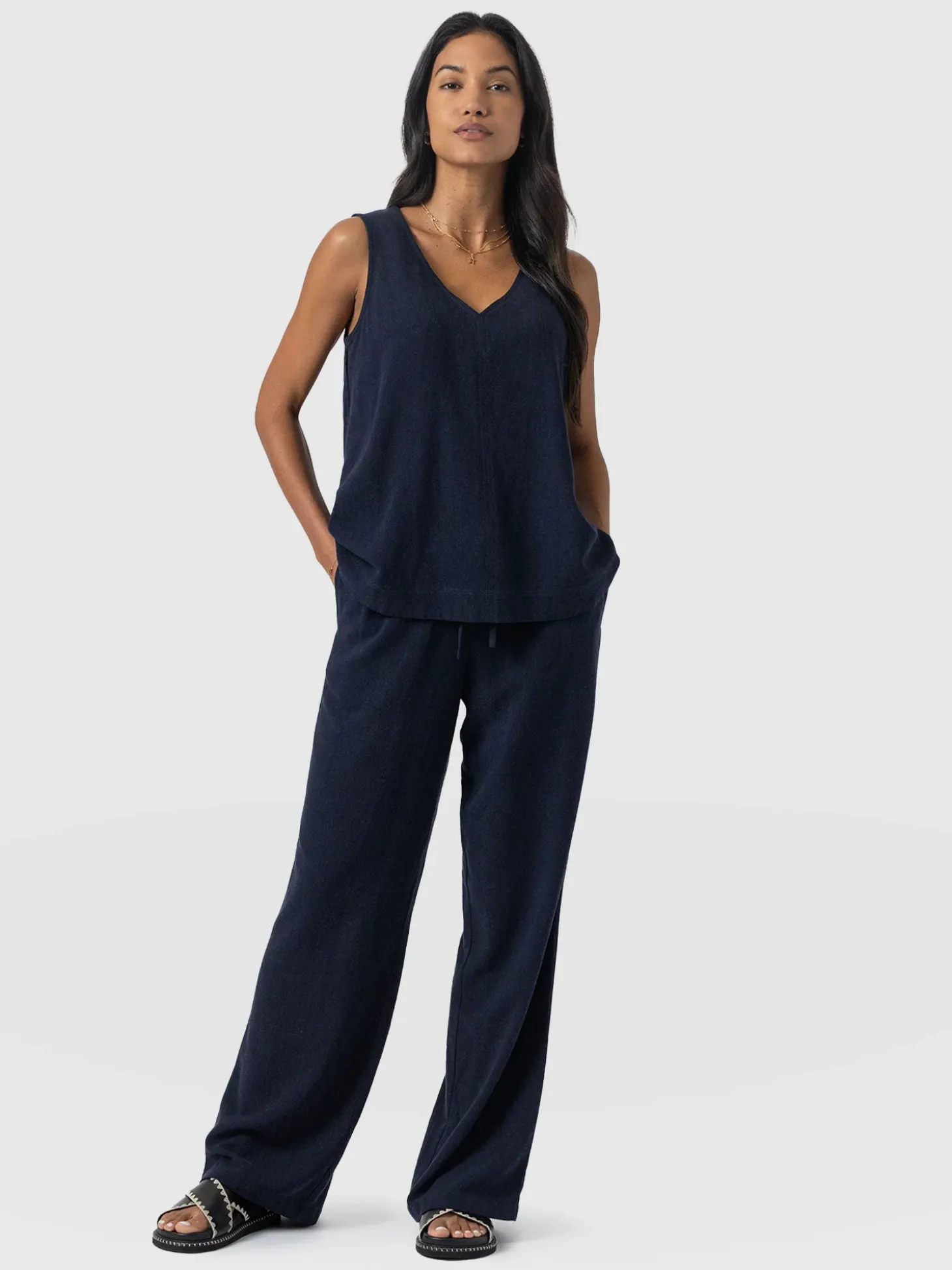 Corinne Linen Pant - Navy