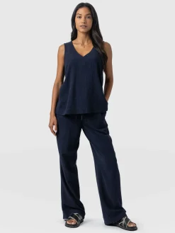 Corinne Linen Pant - Navy