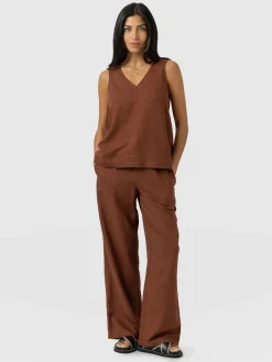 Corinne Linen Pant - Russet Brown
