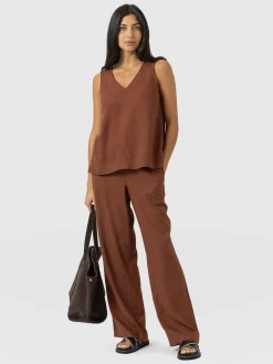 Corinne Linen Pant - Russet Brown