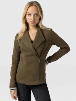 Cotton Biker Jacket - Khaki - Cream Stripe