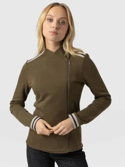 Cotton Biker Jacket - Khaki - Cream Stripe