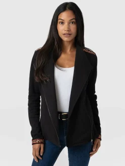 Cotton Biker Jacket - Leopard Trim