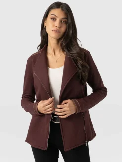 Cotton Biker Jacket - Maroon - Bronze Stripe