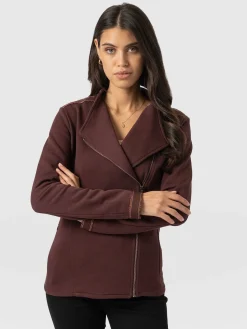 Cotton Biker Jacket - Maroon - Bronze Stripe