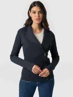 Cotton Biker Jacket - Navy