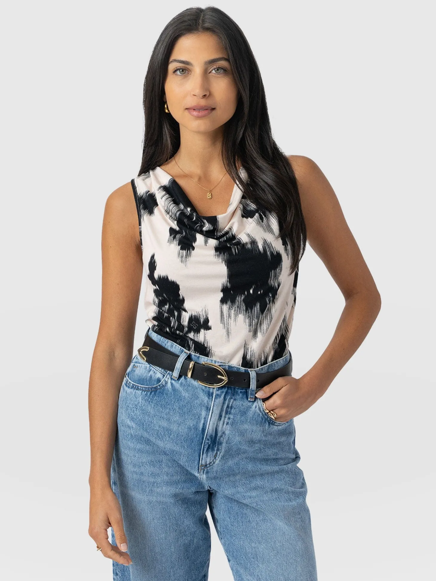 Cowl Neck Cami - White Fade Floral