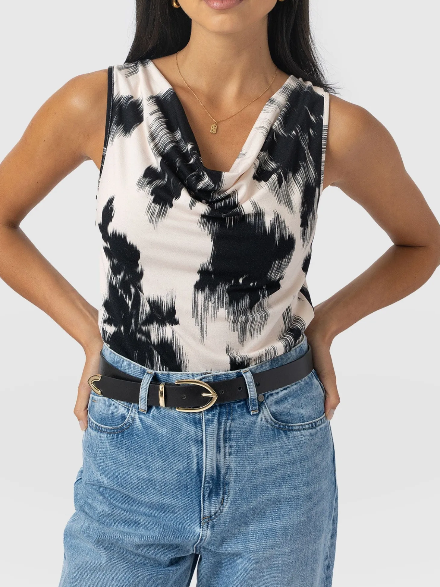 Cowl Neck Cami - White Fade Floral