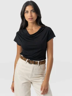 Cowl Neck Tee - Black