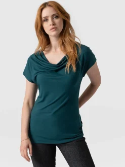 Cowl Neck Tee - Deep Green