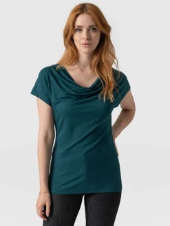 Cowl Neck Tee - Deep Green