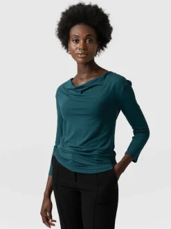 Cowl Neck Tee Long Sleeve - Deep Green